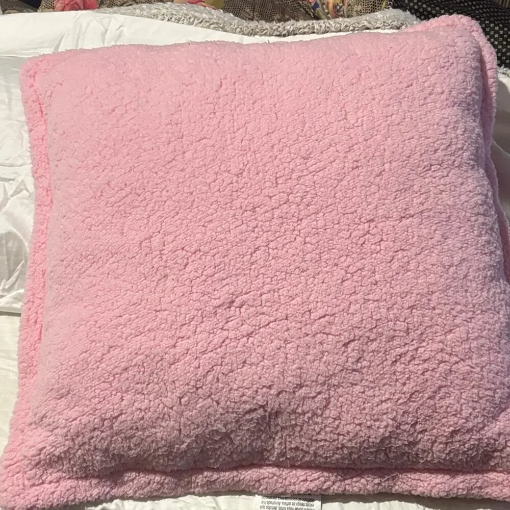 Barbie 24”x24” Pink Striped Pillow fleece under side euc like new soft fluffy